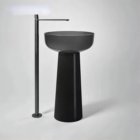Pedestal Floor Stand Circular Artificial Stone Basins Freestanding Acrylic Hand Basin for Bathroom Vanities