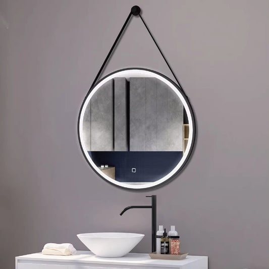 Modern Anti-fog Touch Screen Smart Lighted Hanging Framed Bathroom LED Round Wall Mirror