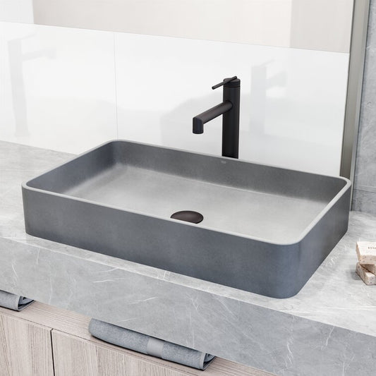 Stone Gray Concrete Handmade Rectangular Vessel Bathroom Sink