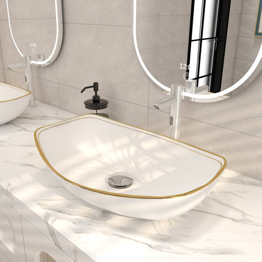22-Inch Luxury Gold Rim Oval Ceramic Bathroom Vessel Sink
