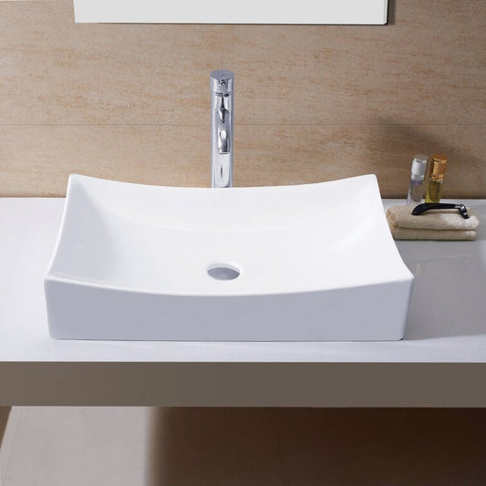 13.75'' White Rectangular Vessel Bathroom Sink